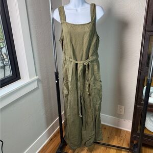 Nicole Miller Linen Blend Jumpsuit Green Sleeveless Wide Leg Belted Size 10